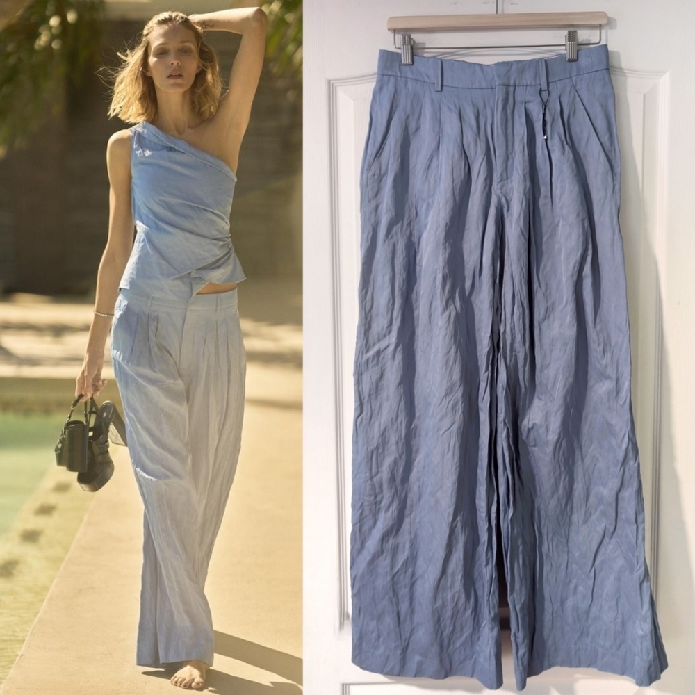 NEW Zara | ZW Creased Darted Wide-leg Trousers In Light Blue
